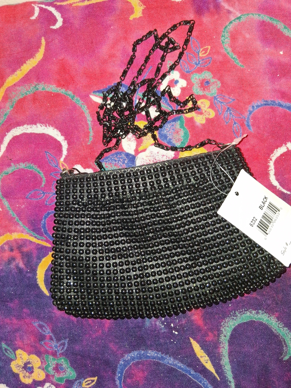Black Beaded Chain Crossbody Strap Wallet - Elegant Evening Accessory - Picture 4 of 6